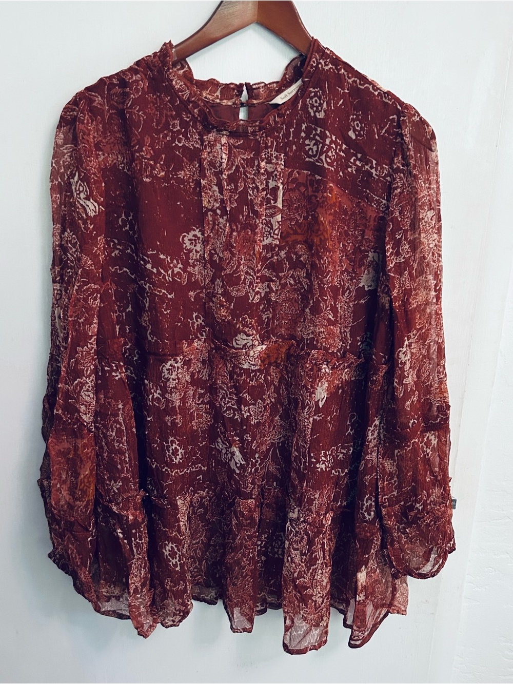 Soft Surroundings Bailletta Blouse Top Womens L Flowy Boho Whimsygoth Sheer